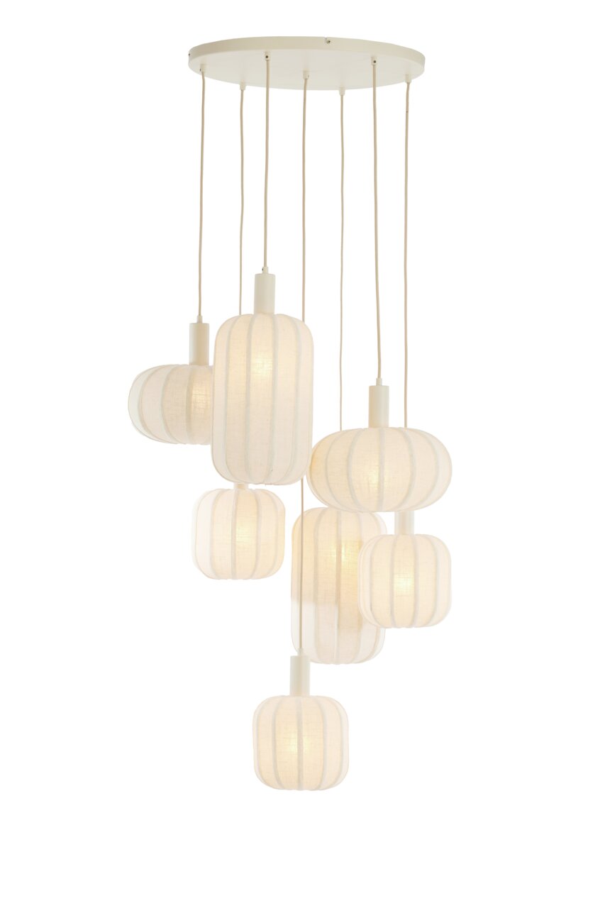 Light&Living Hanglamp TUFIA Hanglamp met meerdere witte, stoffen lampenkappen, gezien van onderaf