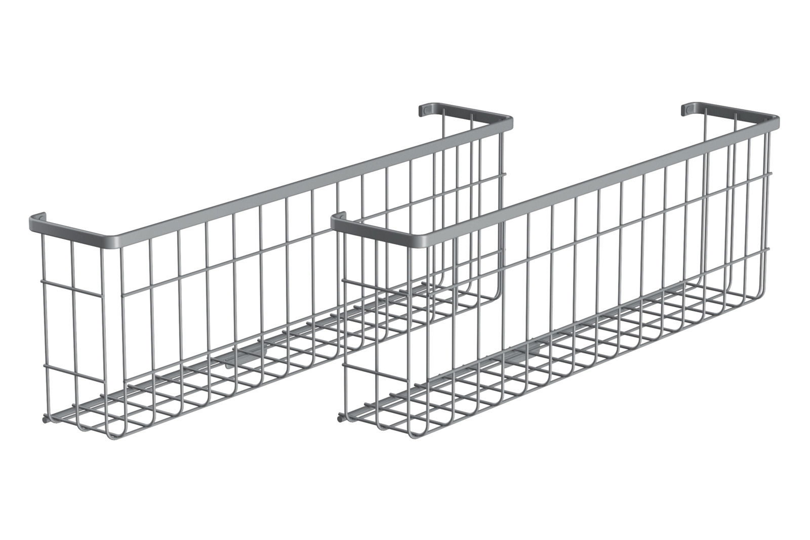 Jutzler Wandkörbe JUTZLER Zwei silberne Wandkörbe aus Metallgitter, seitliche Perspektive