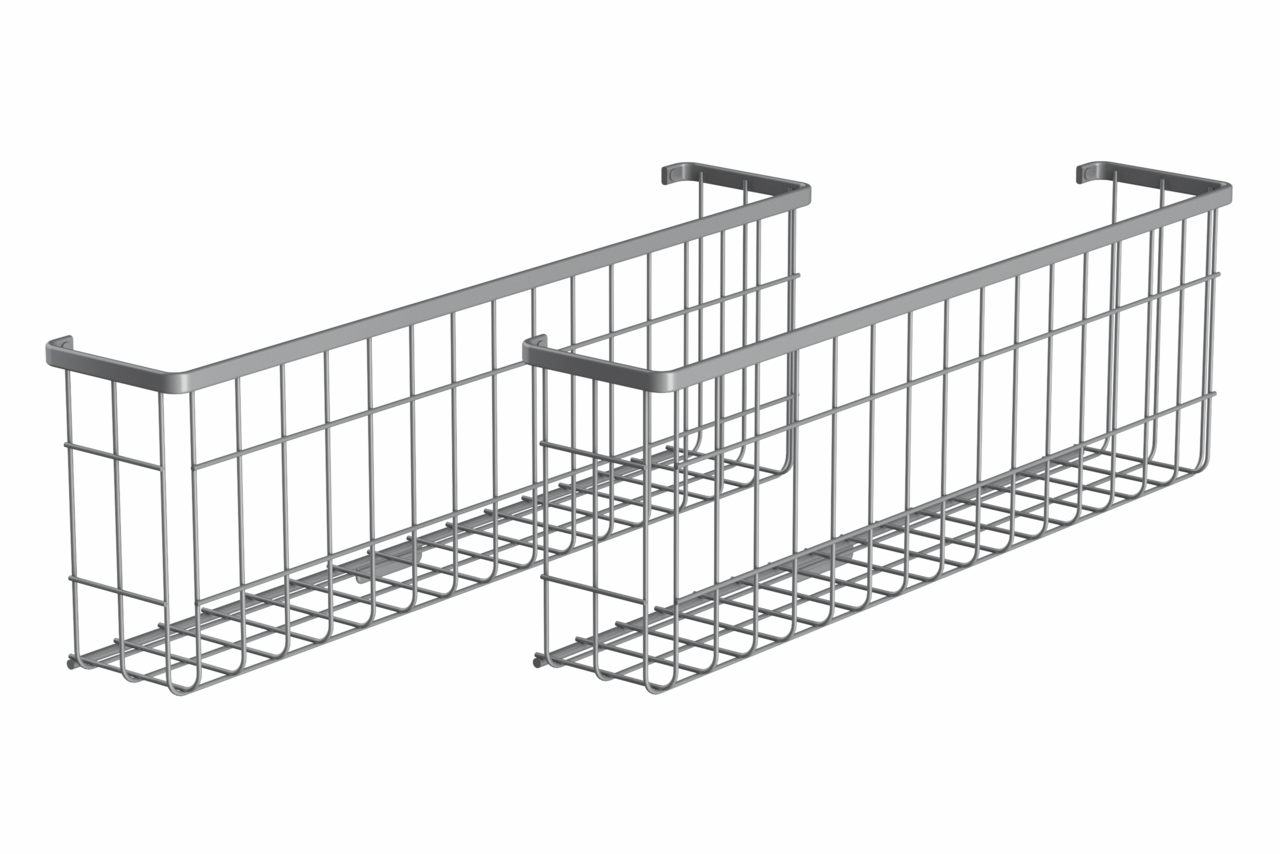 Jutzler Wandkörbe JUTZLER Zwei silberne Wandkörbe aus Metallgitter, seitliche Perspektive