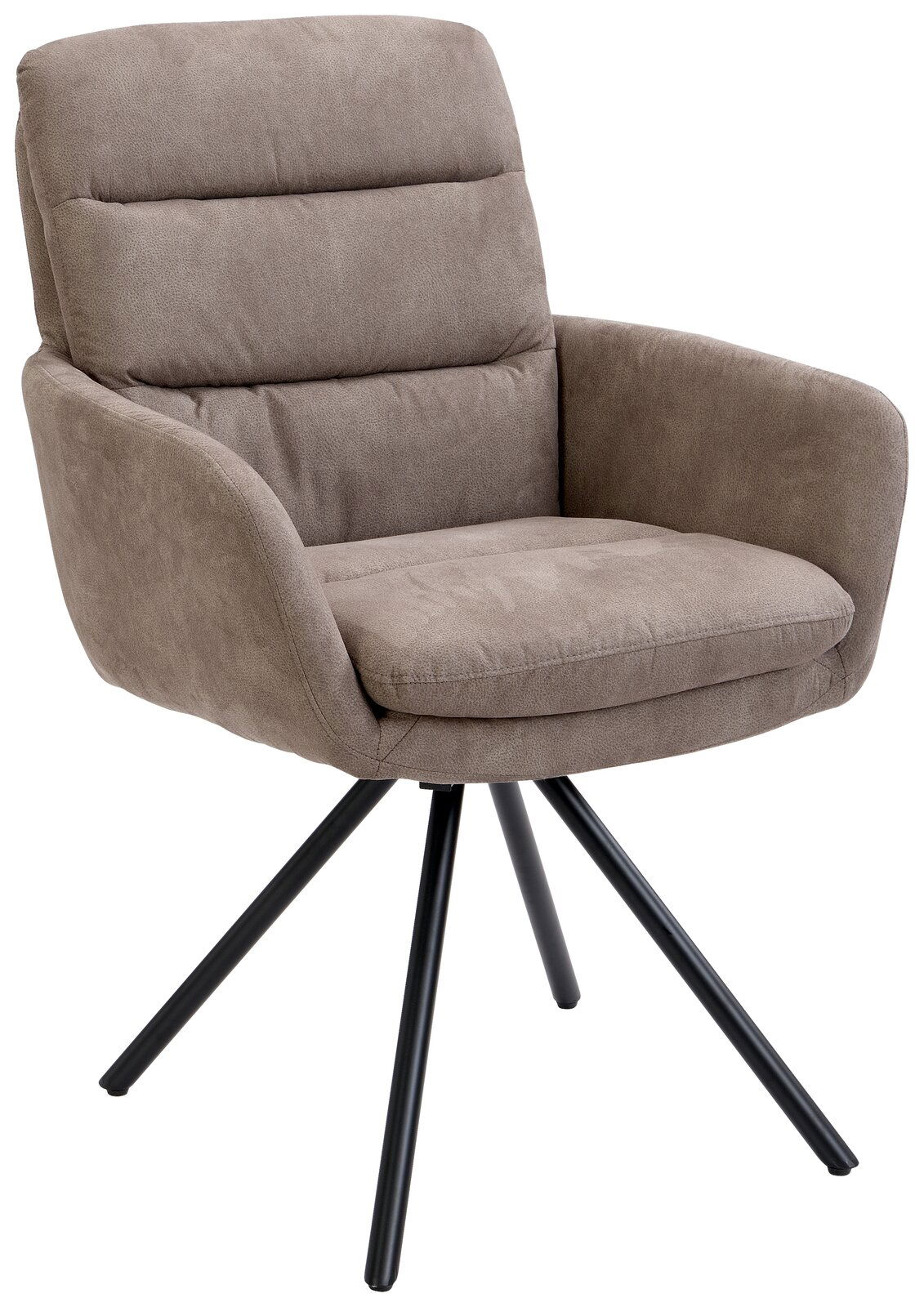 Cantus Armlehnstuhl SCOTTY 2.0 Bequemer Armlehnstuhl in hellbraunem Stoff mit schwarzem Metallgestell, seitliche Perspektive