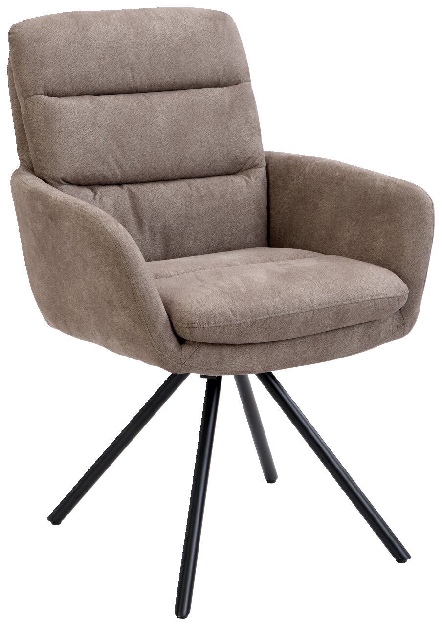 Cantus Armlehnstuhl SCOTTY 2.0 Bequemer Armlehnstuhl in hellbraunem Stoff mit schwarzem Metallgestell, seitliche Perspektive