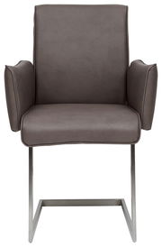 Freischwinger-Sessel in braunem Leder mit Metallgestell, Frontalansicht