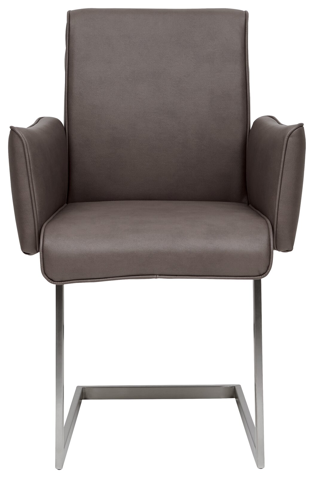 Freischwinger-Sessel in braunem Leder mit Metallgestell, Frontalansicht