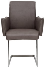 Freischwinger-Sessel in braunem Leder mit Metallgestell, Frontalansicht