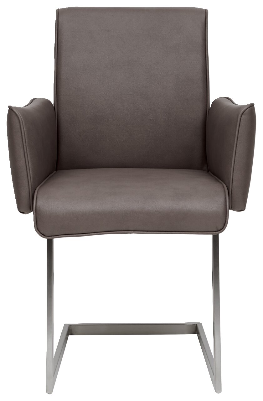 Freischwinger-Sessel in braunem Leder mit Metallgestell, Frontalansicht