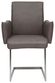 Freischwinger-Sessel in braunem Leder mit Metallgestell, Frontalansicht