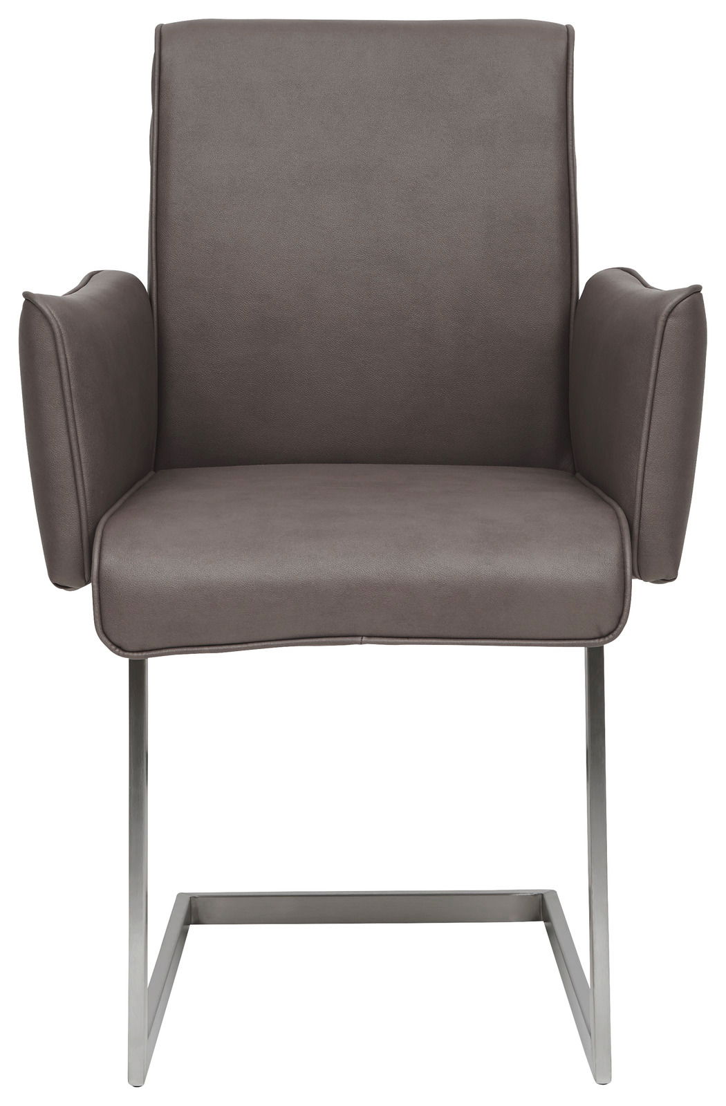 Freischwinger-Sessel in braunem Leder mit Metallgestell, Frontalansicht
