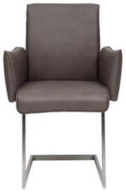 Freischwinger-Sessel in braunem Leder mit Metallgestell, Frontalansicht