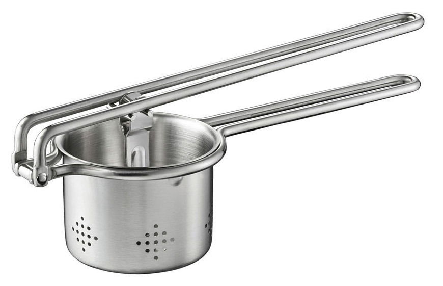 GEFU Kartoffel-und Saftpresse JUICY Edelstahl Kartoffel- und Saftpresse mit langen Griffen, seitliche Perspektive