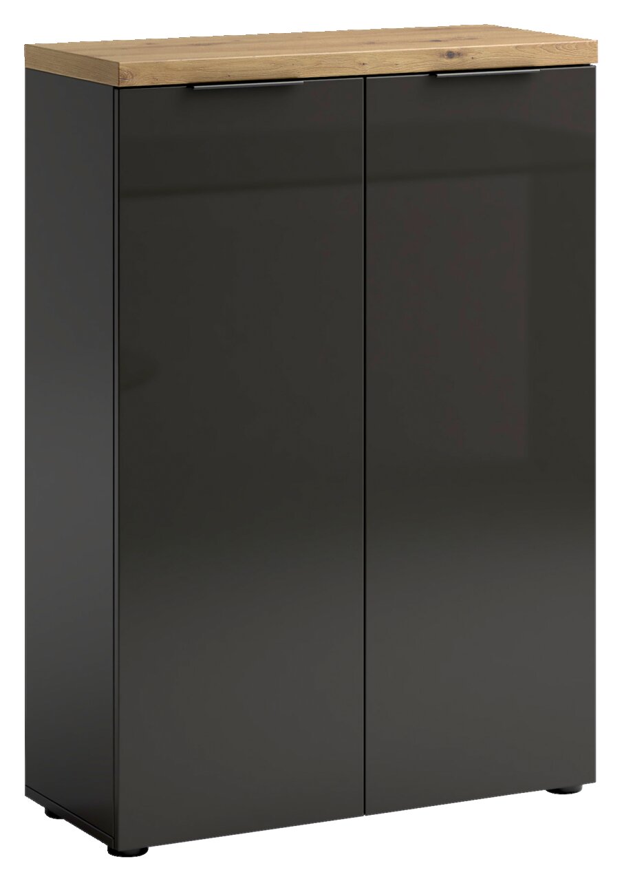 XORA Schuhschrank IDEA Moderner Schuhschrank mit dunkler Front und heller Holzplatte, Frontalansicht