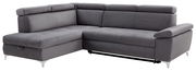 Graues Ecksofa mit verstellbaren Kopfstützen und modernem Design, Perspektive von vorne rechts