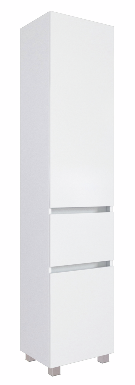 XORA Hochschrank PIENZA Weißer Hochschrank mit zwei Schubladen und einer Tür, seitliche Perspektive