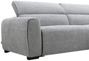Graues Ecksofa ALEXANDRA mit moderner, gepolsterter Armlehne und Rückenlehne, seitliche Perspektive.