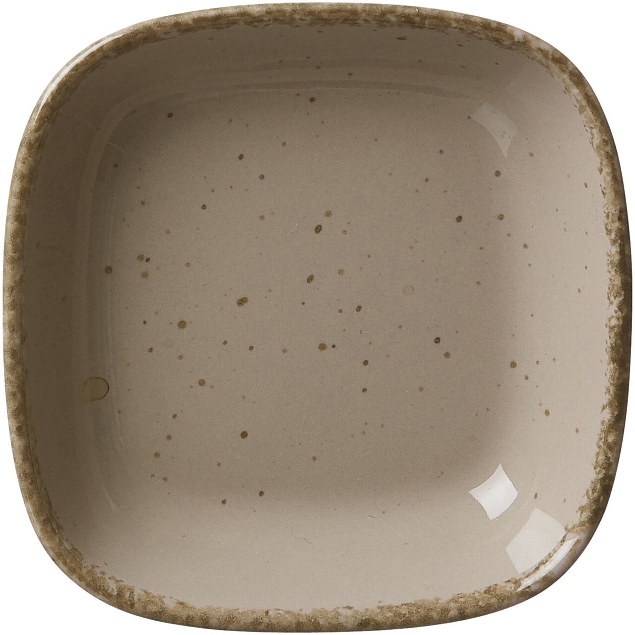 Graue Dipschale Casa 9cm von oben, mit gesprenkeltem Design und abgerundeten Ecken.