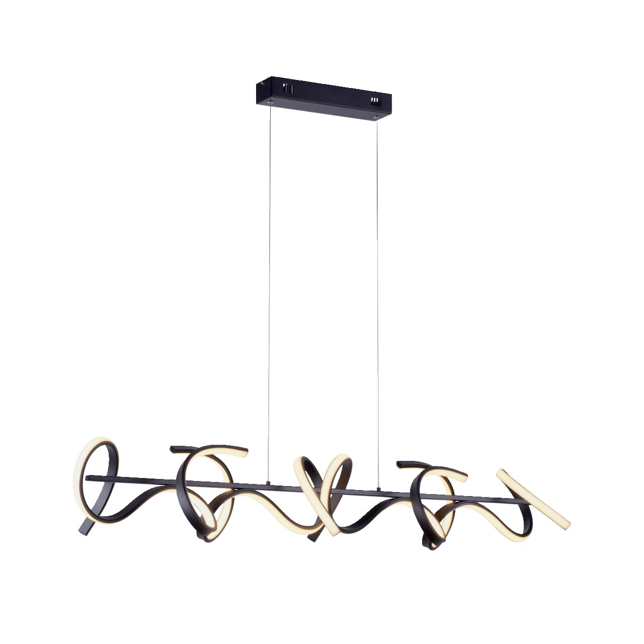 Moderne Pendelleuchte CURLS mit geschwungenem Design, seitliche Perspektive