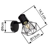 Schwarzer Metallstrahler PRISKA von Globo Lighting mit geometrischem Design, seitliche Perspektive.