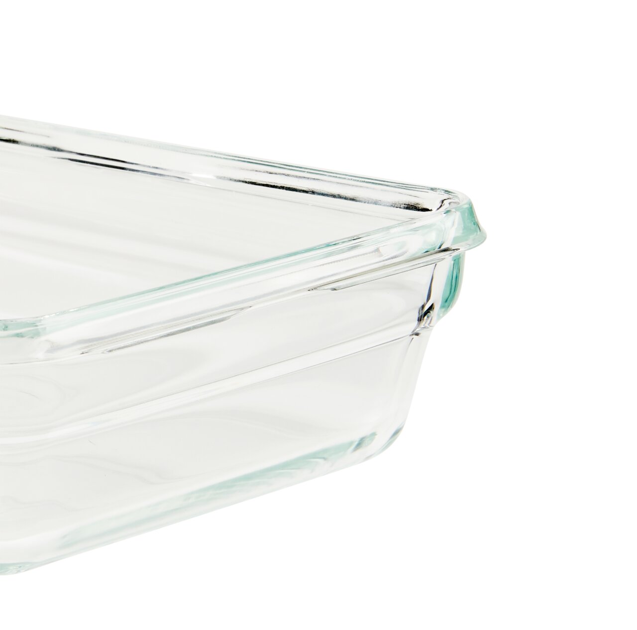 Rechteckige Glasbox mit 1,30 L Fassungsvermögen, seitliche Perspektive