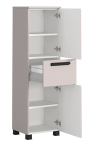 Midischrank mit geöffneter Tür und Schublade, seitliche Perspektive