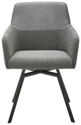 Moderner grauer Sessel mit gepolstertem Sitz und Rückenlehne, aus der Frontalperspektive.