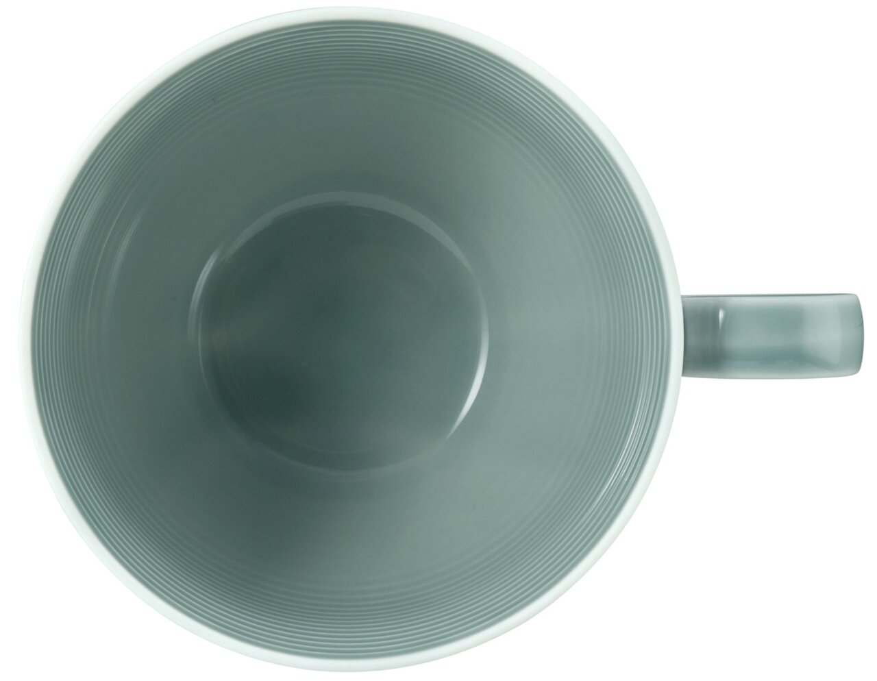 Koffiekopje van 0,35 l, gezien van bovenaf, met grijze binnenkant en een oor aan de rechterkant
