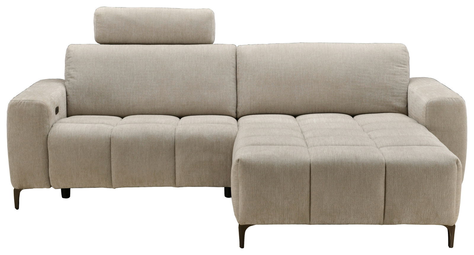 Beiges Ecksofa ROSALY mit Kopfstütze, Vorderansicht