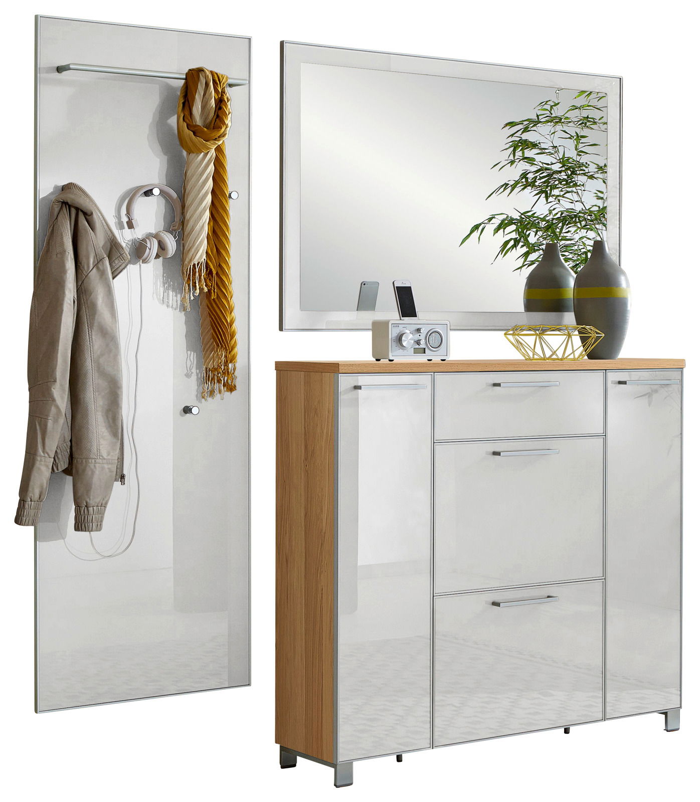 VOSS Garderoben-Set 3-tlg. SANTINA Garderoben-Set 3-tlg. mit Spiegel, Kleiderhaken und Kommode in moderner Perspektive
