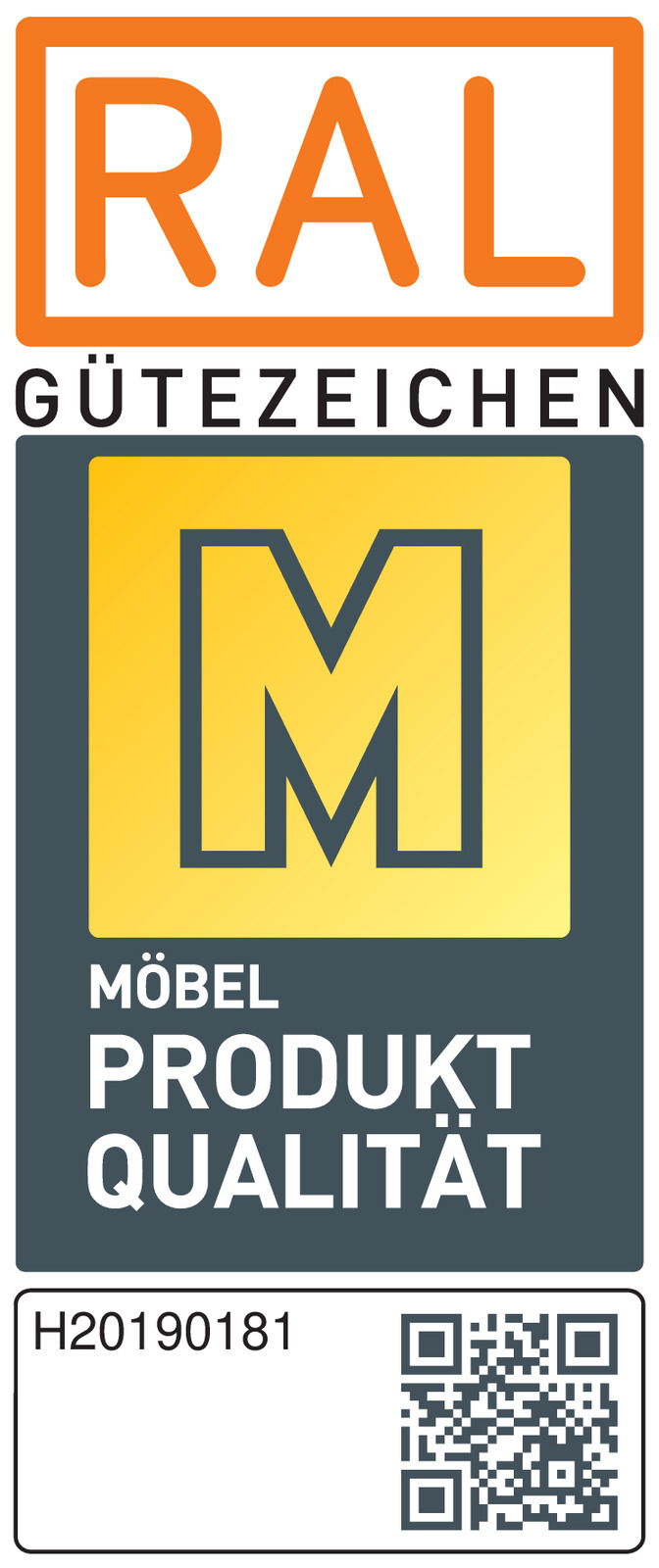RAL Gütezeichen für Möbelqualität mit QR-Code, Vorderansicht