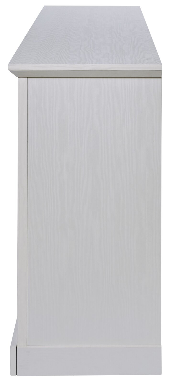 Seitenansicht eines weißen Sideboards mit klaren Linien und glatter Oberfläche.