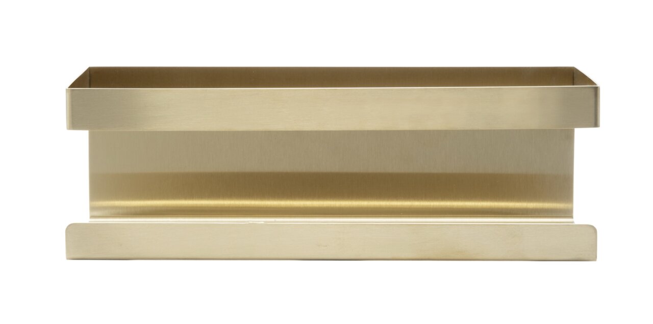 Goldene Wandablage Meleto, frontal fotografiert, mit schlichtem, modernem Design.