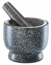 Granit Mörser und Stößel-Set, seitliche Perspektive