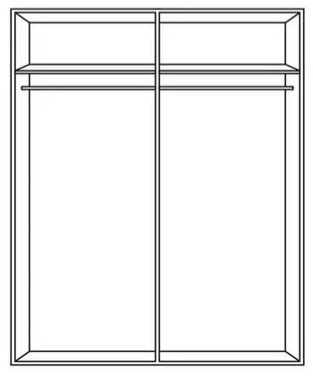 Jutzler Drehtürenschrank 4-trg. JUTZLER Frontansicht eines zweigeteilten Drehtürenschranks mit zwei Kleiderstangen und zwei oberen Ablagefächern.