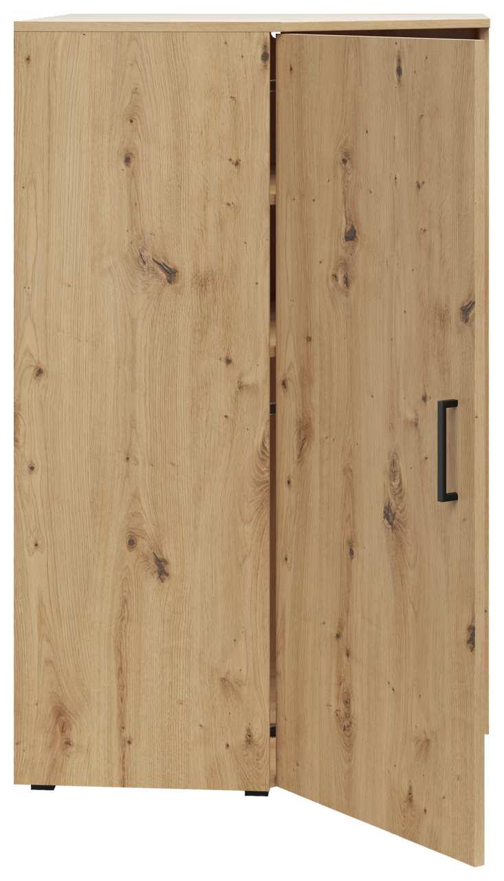 Eckkommode aus Holz mit geöffneter Tür, Frontansicht