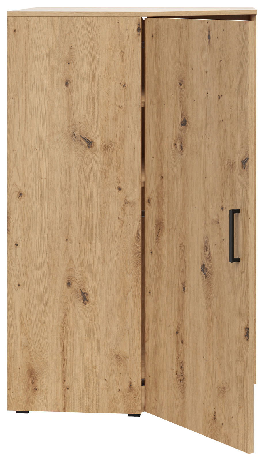 Eckkommode aus Holz mit geöffneter Tür, Frontansicht