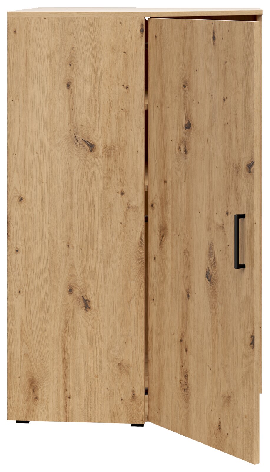 Eckkommode aus Holz mit geöffneter Tür, Frontansicht