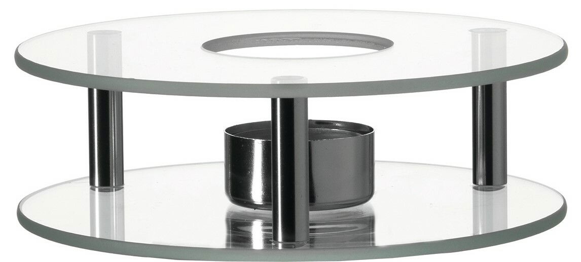 Stövchen Scaldino aus Glas und Metall, seitliche Perspektive