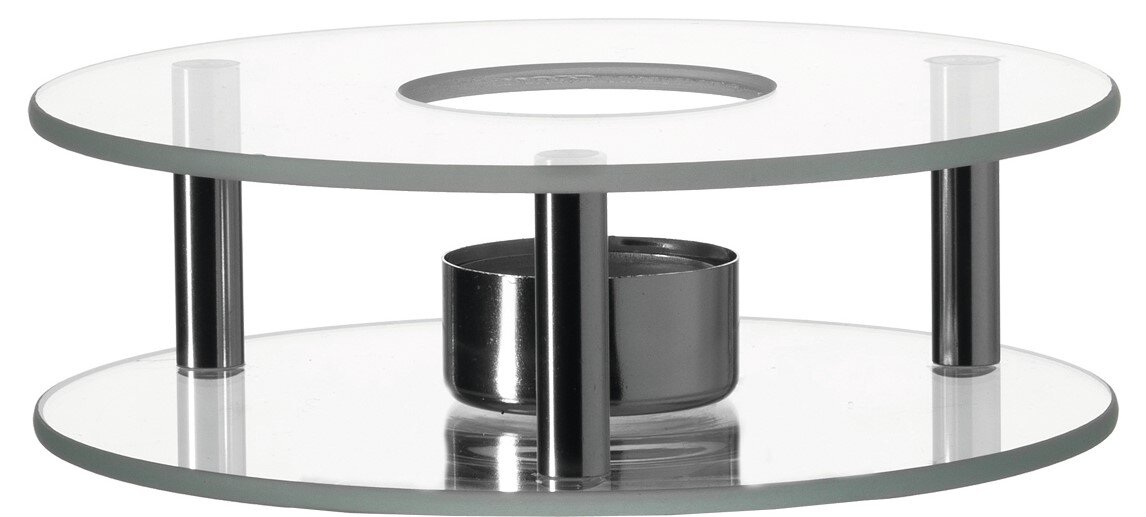 Stövchen Scaldino aus Glas und Metall, seitliche Perspektive