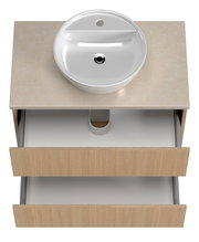 Waschtisch-Set mit rundem Waschbecken und zwei offenen Schubladen, Ansicht von oben