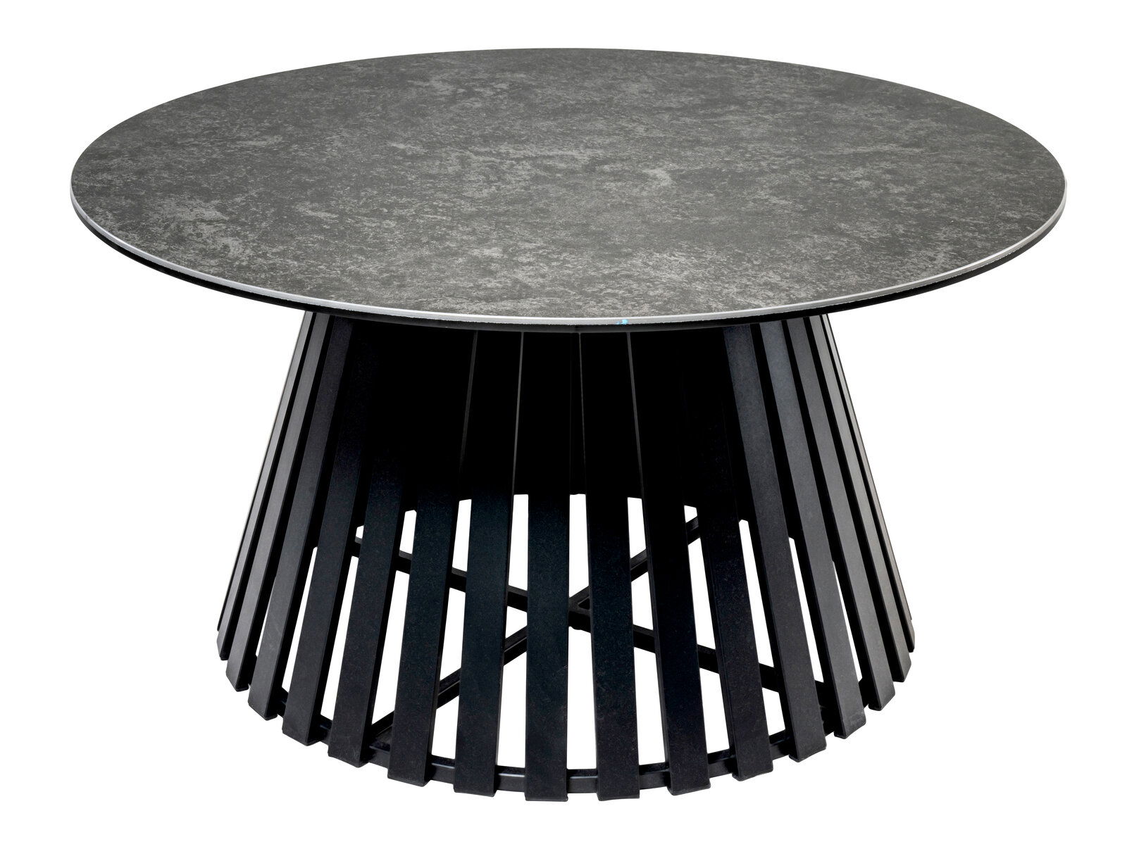 Dieter Knoll Couchtisch BASSANO 1 Runder Couchtisch mit dunkler Tischplatte und modernem, gitterartigem Untergestell, Perspektive von schräg oben