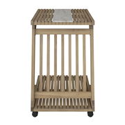 Beistelltisch aus Holz mit vertikalen Streben und einer Marmorplatte, Vorderansicht