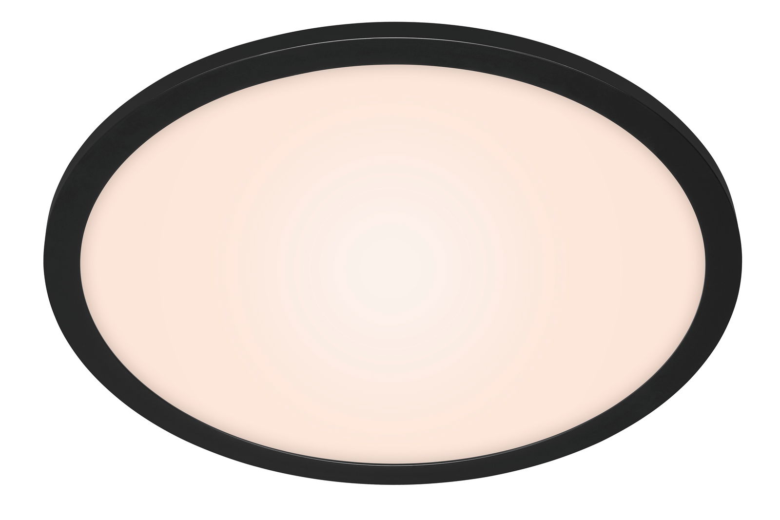 Runde LED-Deckenleuchte mit schwarzem Rahmen, Ansicht von unten