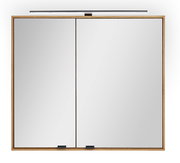 Spiegelschrank mit zwei Türen und Holzrahmen, frontale Ansicht