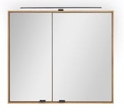 Spiegelschrank mit zwei Türen und Holzrahmen, frontale Ansicht