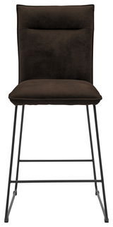 Barstuhl in dunklem Stoff mit Metallbeinen, Frontalansicht