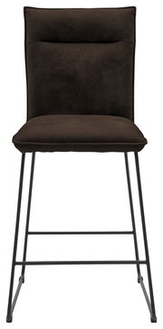 Barstuhl in dunklem Stoff mit Metallbeinen, Frontalansicht