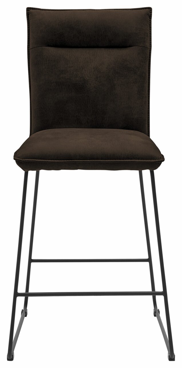 Barstuhl in dunklem Stoff mit Metallbeinen, Frontalansicht