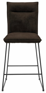 Barstuhl in dunklem Stoff mit Metallbeinen, Frontalansicht