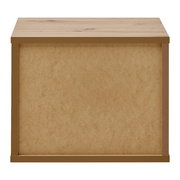 Rückansicht einer Nachtkonsole aus Holz mit schlichtem Design.