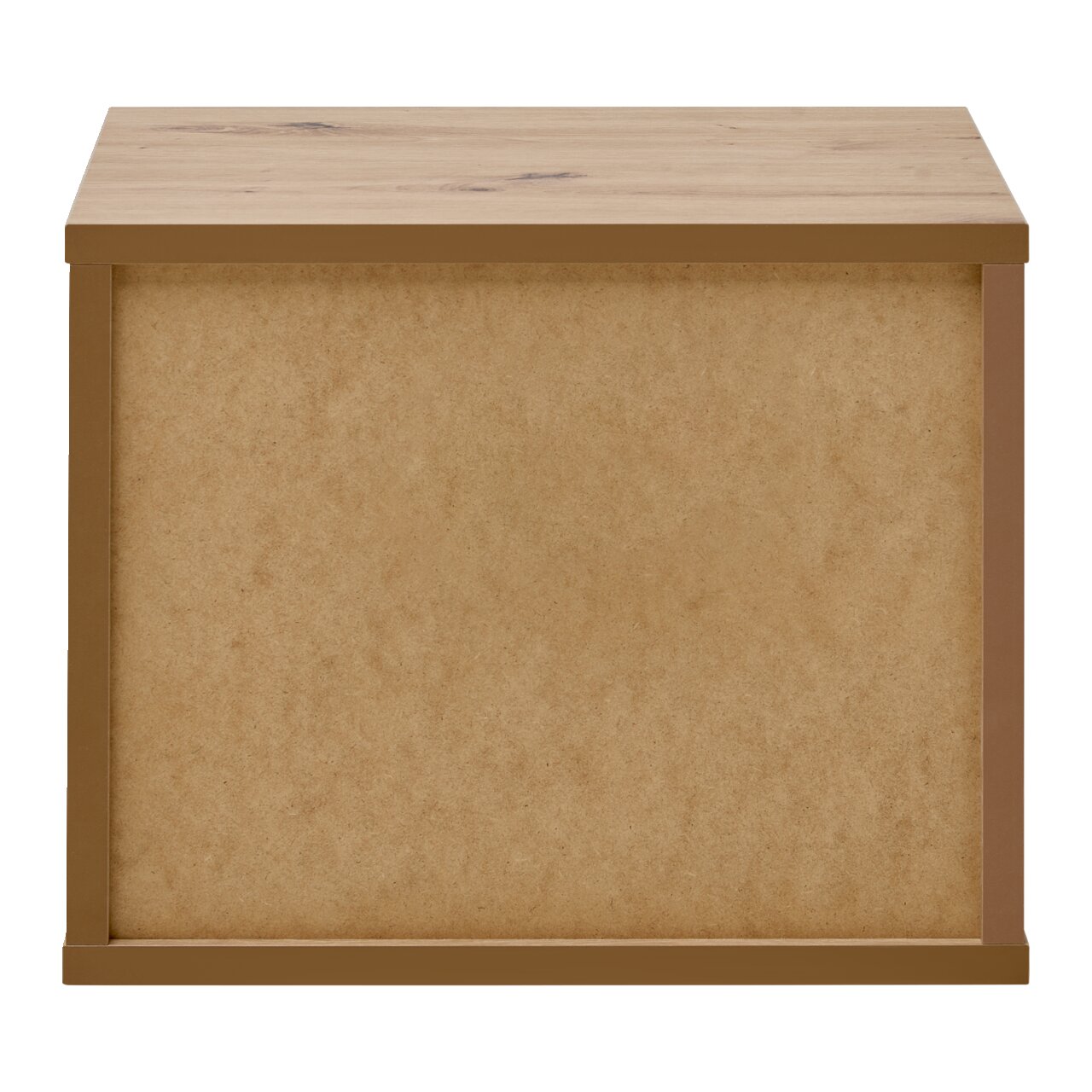 Rückansicht einer Nachtkonsole aus Holz mit schlichtem Design.