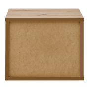 Rückansicht einer Nachtkonsole aus Holz mit schlichtem Design.