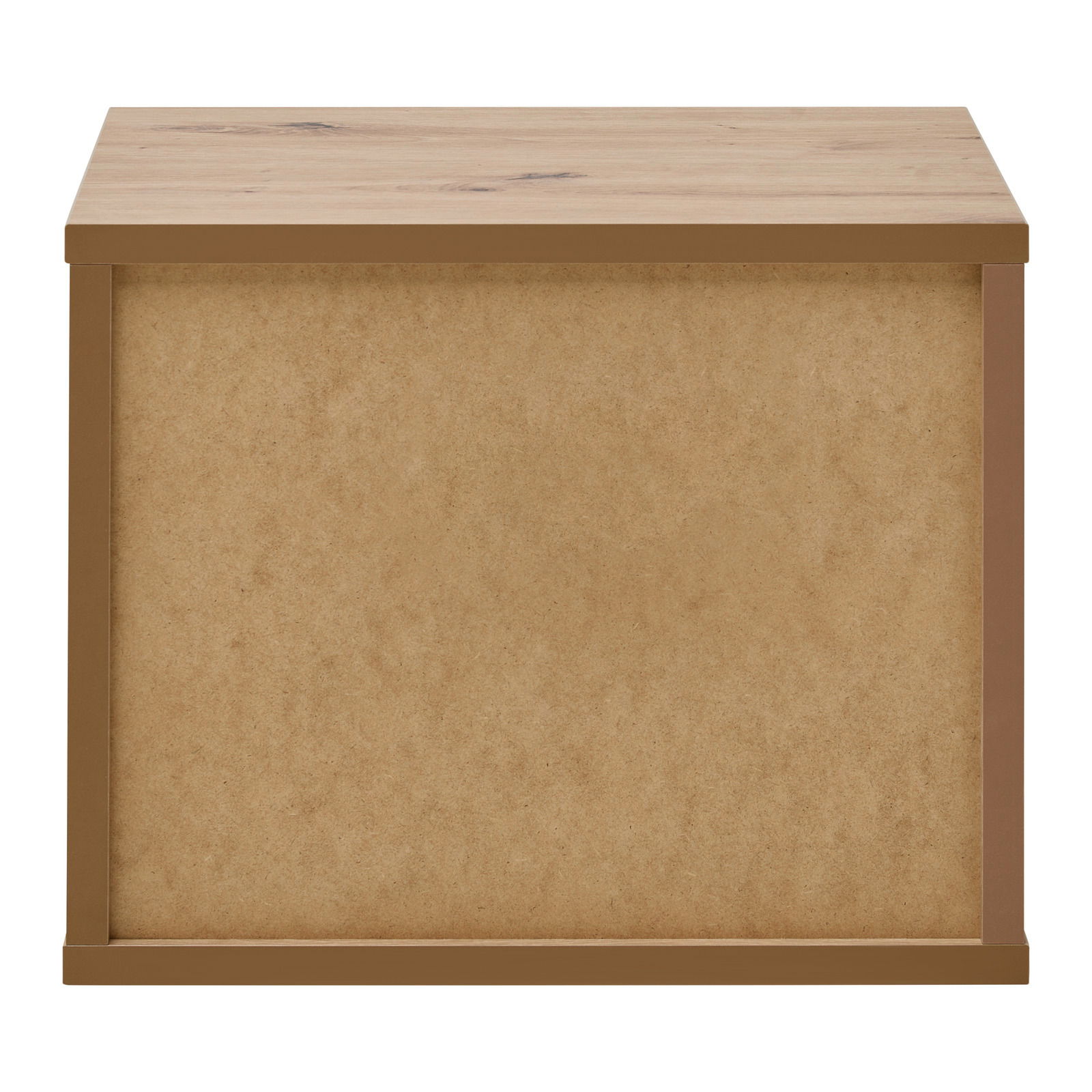 Rückansicht einer Nachtkonsole aus Holz mit schlichtem Design.